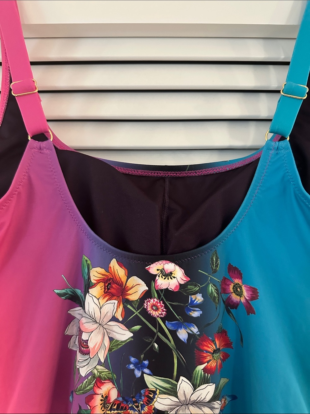 Johnny Was California XL Floral Butterfly Colorblock One Piece Swimsuit - Picture 7 of 13